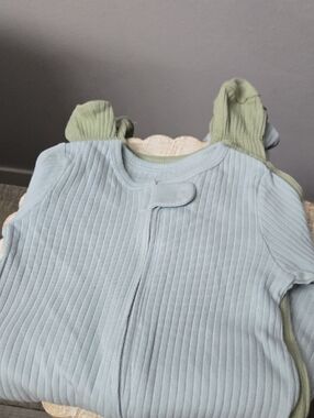 cloud island Ribbed Footie One-Piece in Light Blue and Sage Green